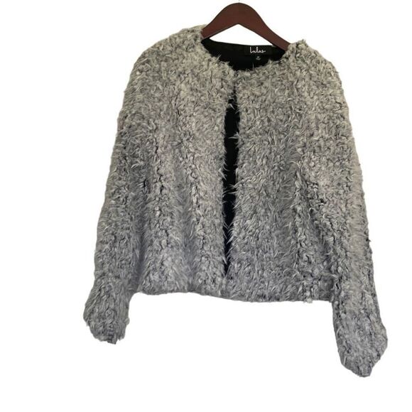 Lulus Womens Grant Grey Faux Fur Colarless Jacket medium - Picture 4 of 14